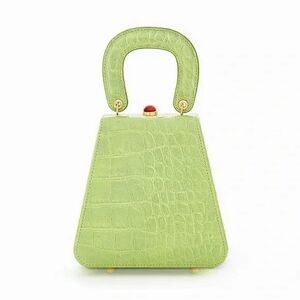 STAUD Kenny Croc-Embossed Leather Top Handle Bag Pistachio Green